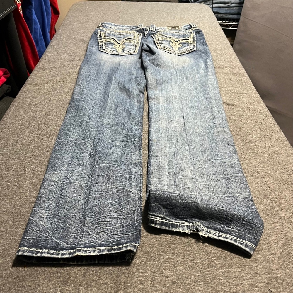 Rock Revival Phamy Straight Leg Distressed Blue Jeans Mens 34x36 Thick Stitch